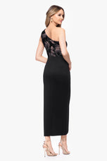 Betsy & Adam One Shoulder Ruffle Skirt Midi Dress A27980