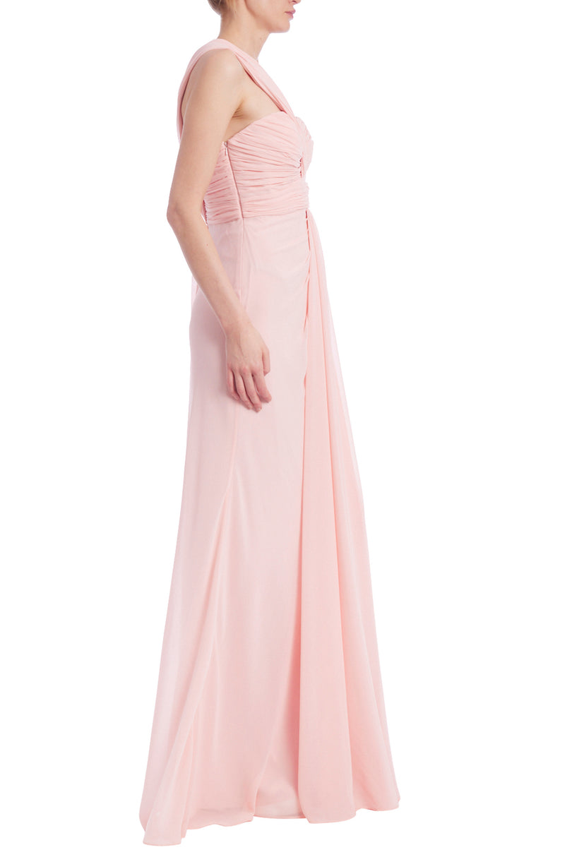 Badgley Mischka Ruched One-Shoulder Evening Gown EG4249 Badgley Mischka Ruched One-Shoulder Evening Gown EG4249