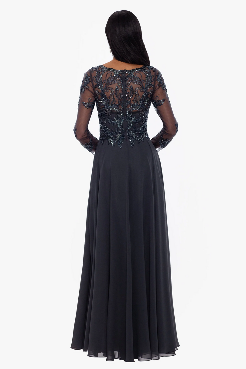Long Sleeve Xscape Black Gown Xscape Long-sleeve Brocade-skirt