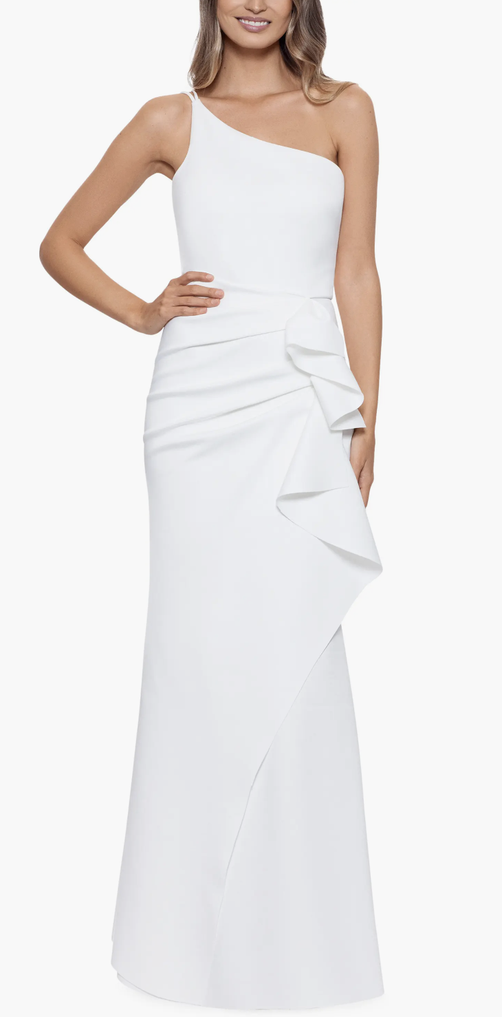 Xscape Long One Shoulder Scuba Ruffle Dress Women's Clothing Ivory : 8 Xscape Long One Shoulder Scuba Ruffle Dress Women's Clothing Ivory : 8