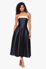 Betsy & Adam "Kate" Strapless Tea Length Ballgown A27115
