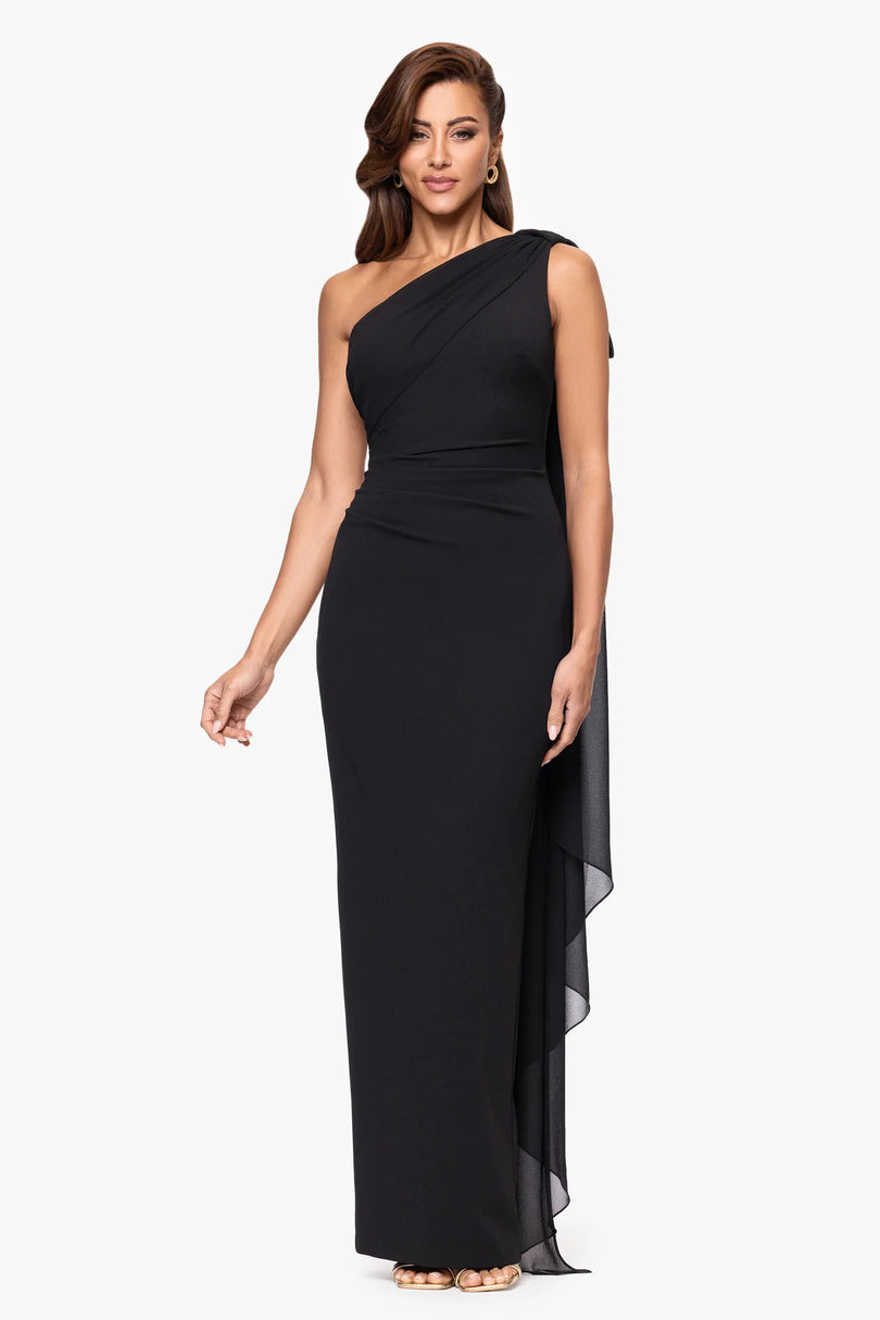 Xscape One Shoulder Sash Long Evening Dress 7298X