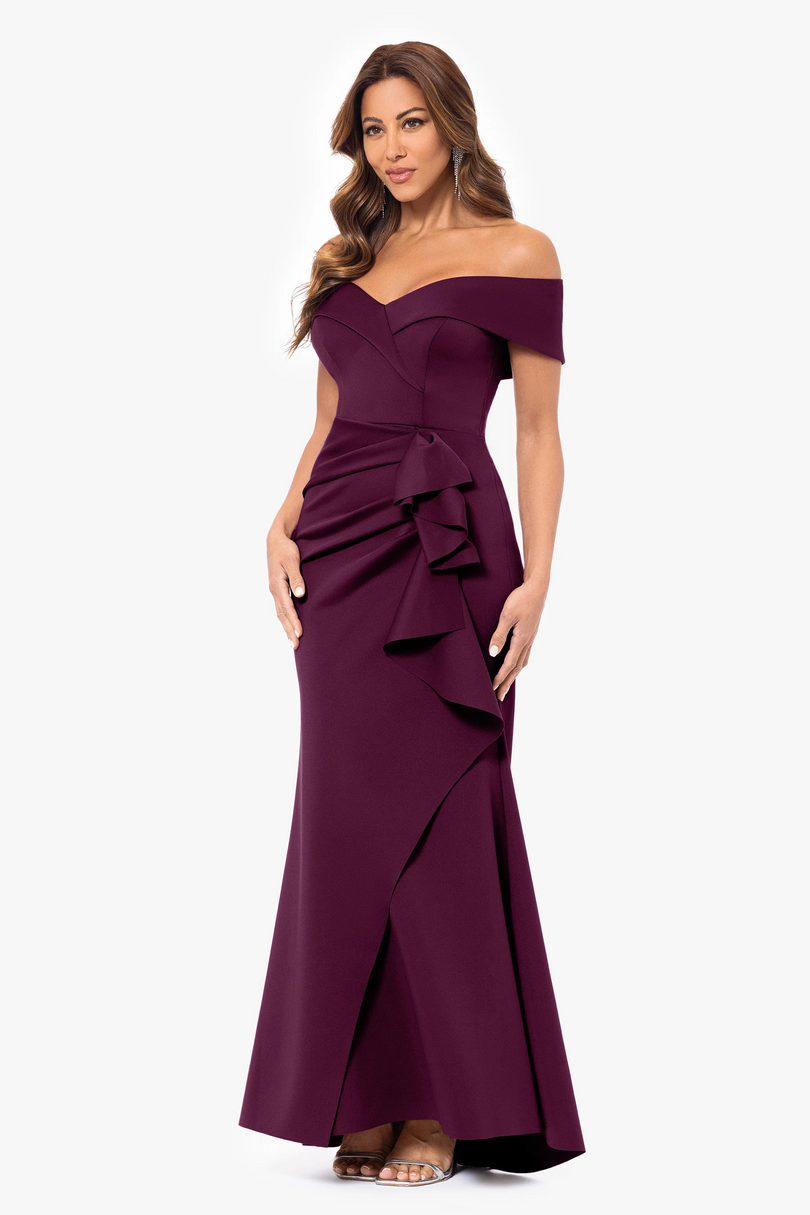 xscape women's long off the shoulder scuba crepe dress XSCAPE Off-The-Shoulder Scuba-Crepe Gown
