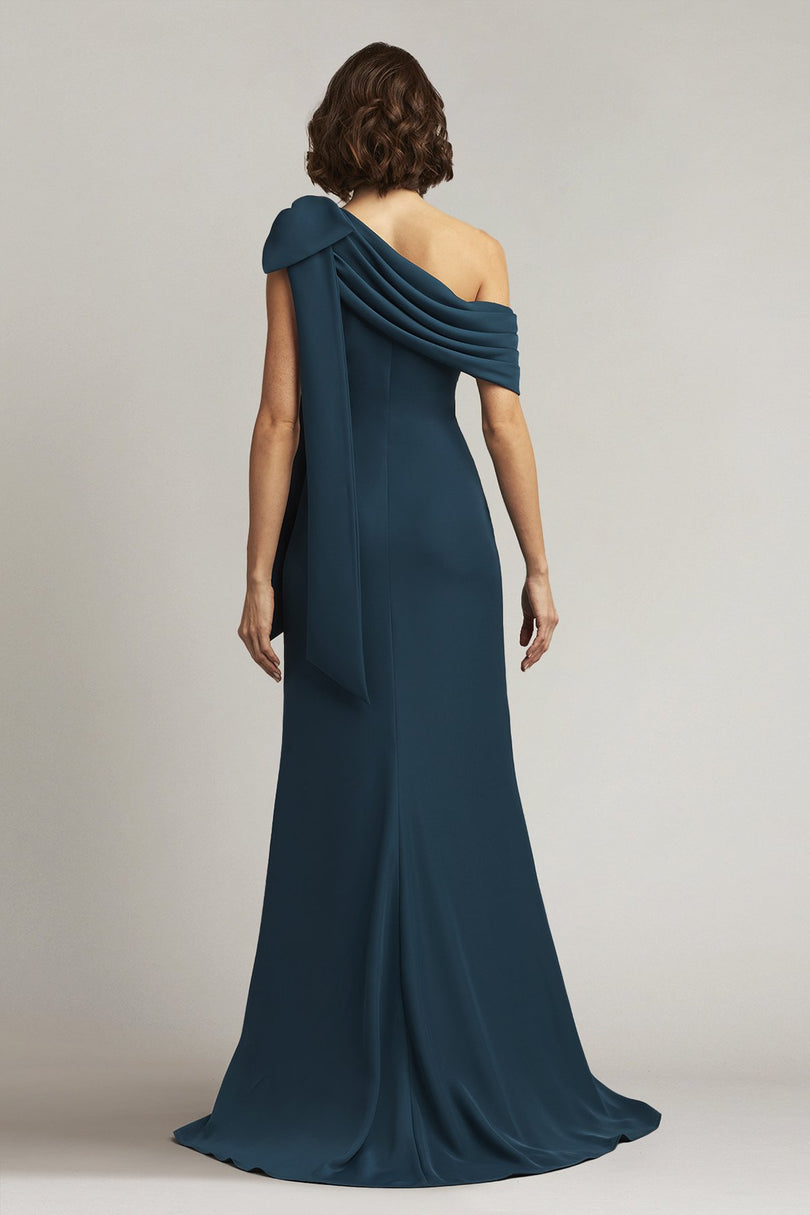 Tadashi Shoji Cassia Bow-Shoulder Crepe Evening Gown ALG1837 Tadashi Shoji Cassia Bow-Shoulder Crepe Evening Gown ALG1837