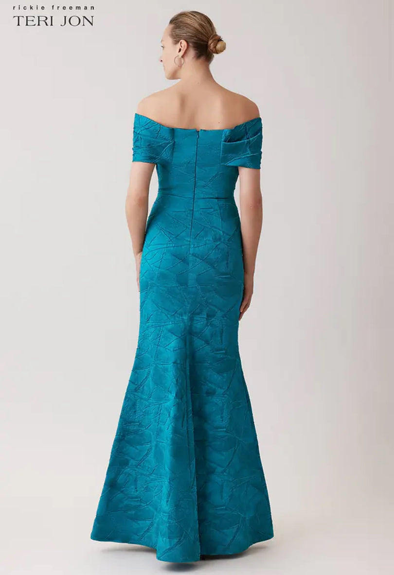 Teri Jon Crisscross Off-the-Shoulder Long Dress 247058