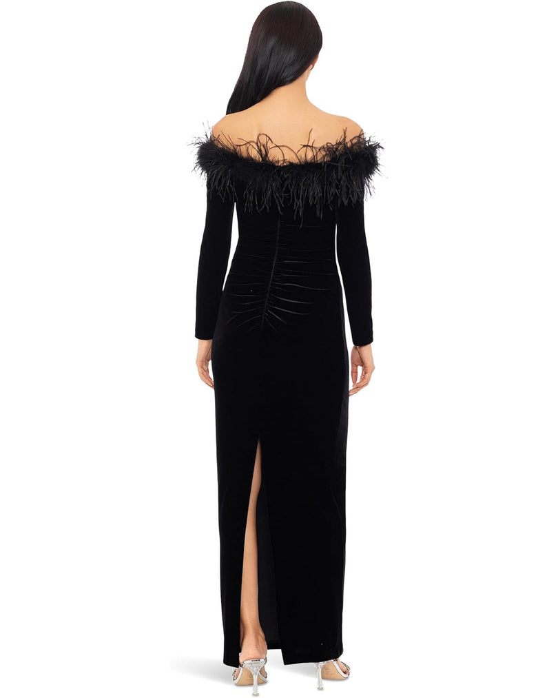 Xscape Off Shoulder Long Sleeve Velvet Evening Gown 5809X Xscape Off Shoulder Long Sleeve Velvet Evening Gown 5809X