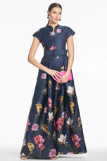 Sachin & Babi "Marta" Belted Floral A-line Gown