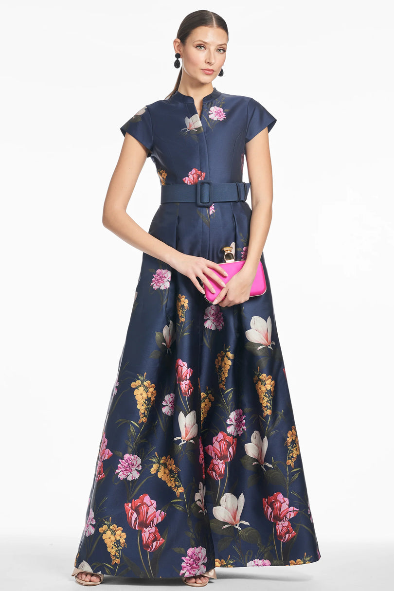 Sachin & Babi "Marta" Belted Floral A-line Gown