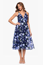 Xscape Evenings "Trina" 3D Embellished Floral Midi Dress 6829X