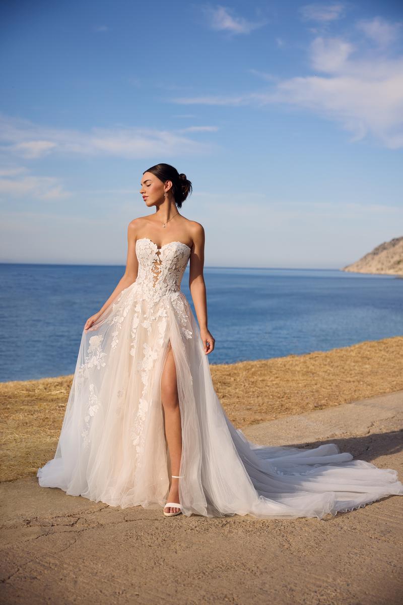 Sophia Tolli "Betty" A-line Lace Bridal Gown with Slit Sophia Tolli "Betty" A-line Lace Bridal Gown with Slit