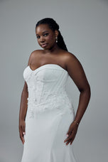 Sophia Tolli "Roxy" Crepe Sheath Bridal Gown with Lace Bodice