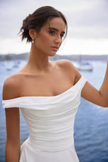 Sophia Tolli "Cecelia" Off Shoulder Satin Ballgown