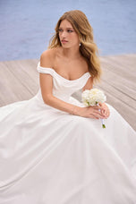 Sophia Tolli "Cecelia" Off Shoulder Satin Ballgown