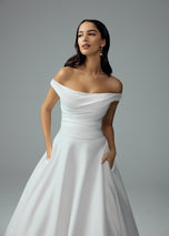 Sophia Tolli "Cecelia" Off Shoulder Satin Ballgown