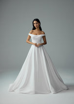 Sophia Tolli "Cecelia" Off Shoulder Satin Ballgown