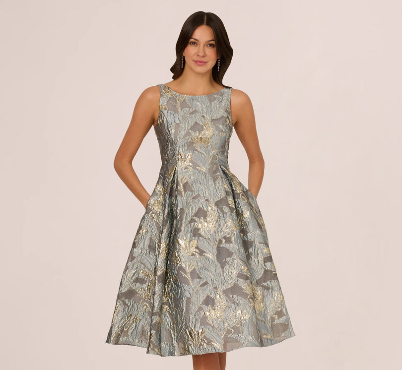 Adrianna Papell Tea Length Jacquard Dress AP1E211199