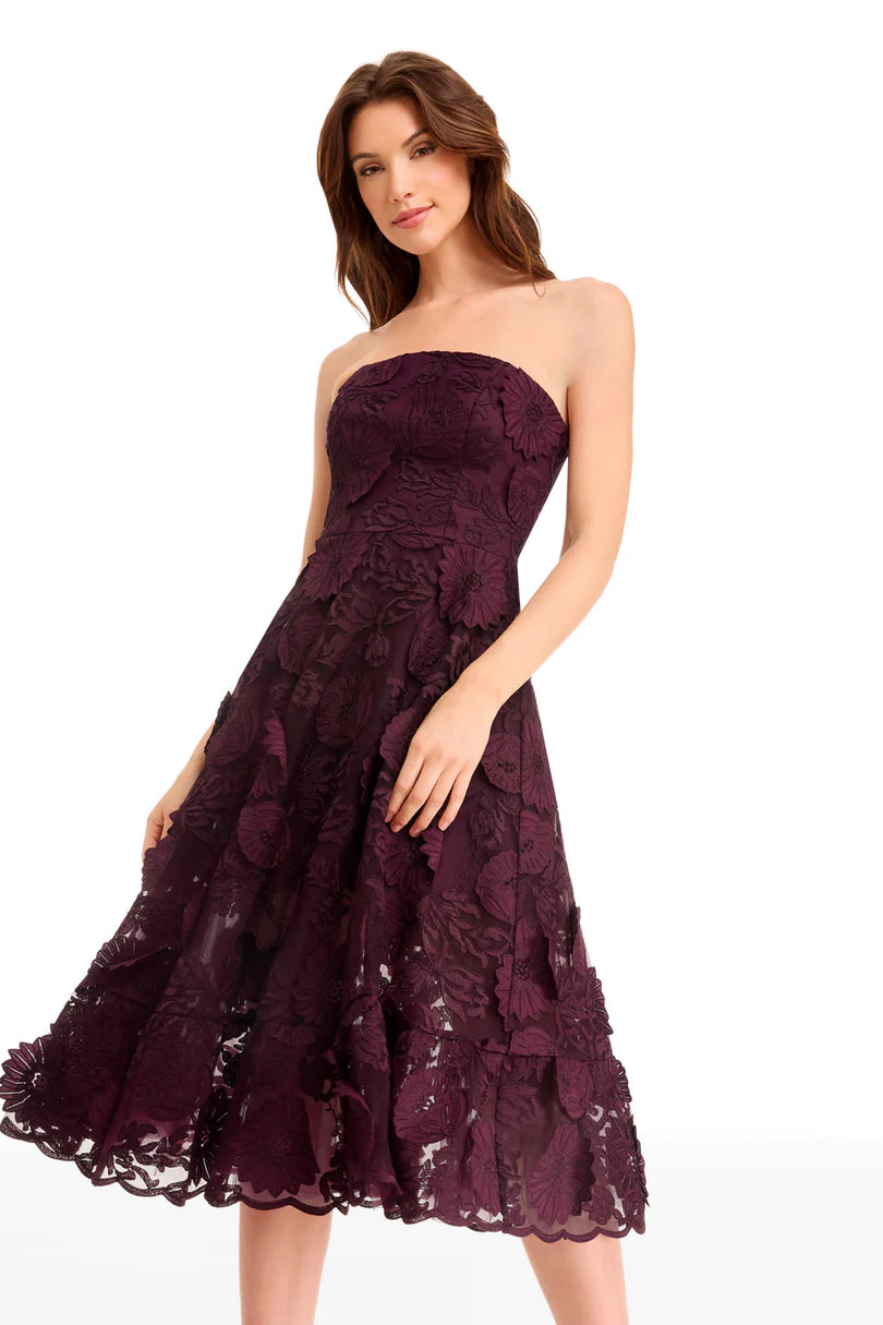 Dress the Population "Kailyn" Strapless Lace Midi Dress DDR366