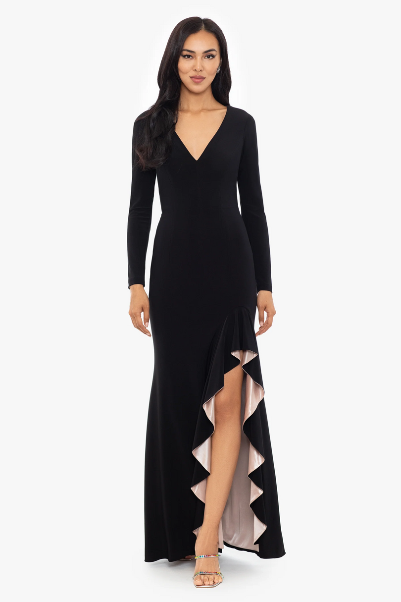 Xscape Evenings Trudy Long Sleeve Ruffle Evening Dress 5889X
