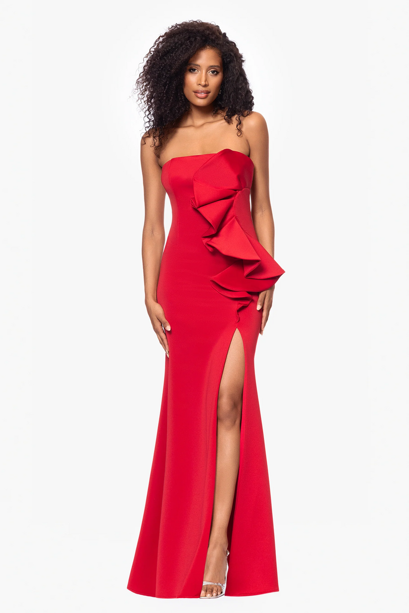 Betsy & Adam Strapless "Fiona" Ruffle Evening Dress A26851 Betsy & Adam Strapless "Fiona" Ruffle Evening Dress A26851