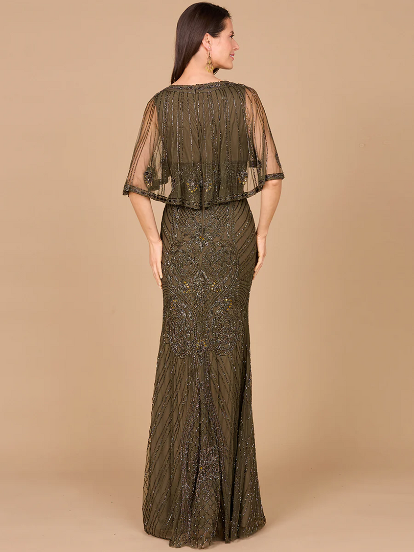 Lara Cape Sleeve V-Neck Beaded Evening Gown 29356 Lara Cape Sleeve V-Neck Beaded Evening Gown 29356