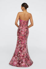 Theia Couture Jacquard Strapless Long Evening Dress 88114365