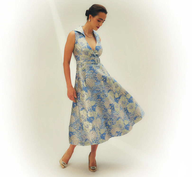 Aidan Mattox Floral Jacquard Collared Midi Dress MD1E209963 Aidan Mattox Floral Jacquard Collared Midi Dress MD1E209963