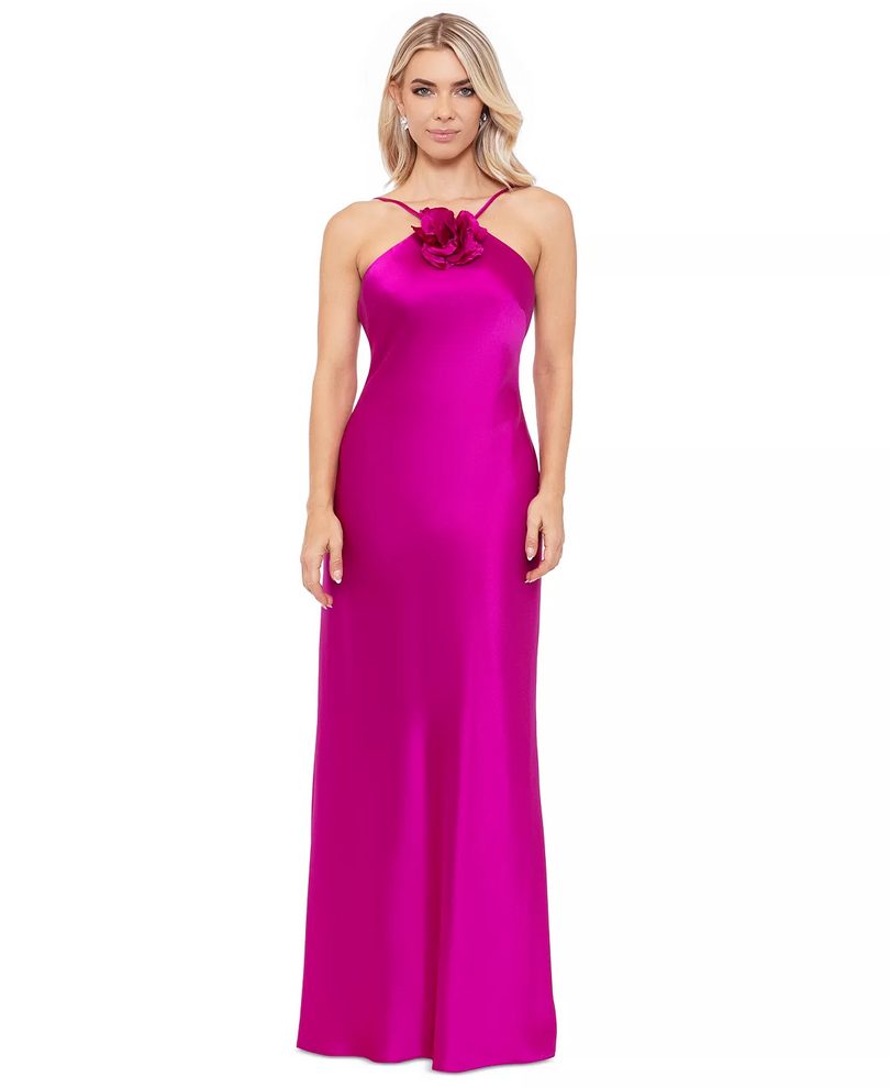 xscape dresses pink XSCAPE Women's Pink Satin Tulip-Hem Midi Dress - 4 - Pink