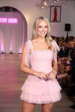 Ava Presley Pearl Beaded Tulle Ruffle Homecoming Dress 42452