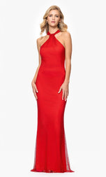 Betsy and Adam Stone Mesh Halter Neck Dress A27001