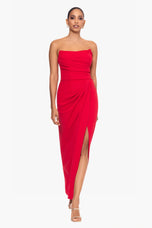 Betsy and Adam "Flora" Long Strapless Corset Dress A26841