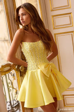 Sherri Hill Pearl Corset Contrast Bow Homecoming Dress 58105