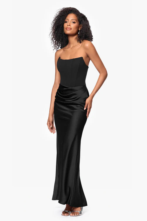 betsy and adam petite long dresses Betsy & Adam Petite Size One Shoulder Satin Long Dress