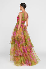 Theia Floral "Rosalinda" Twisted Halter Gown 88115770