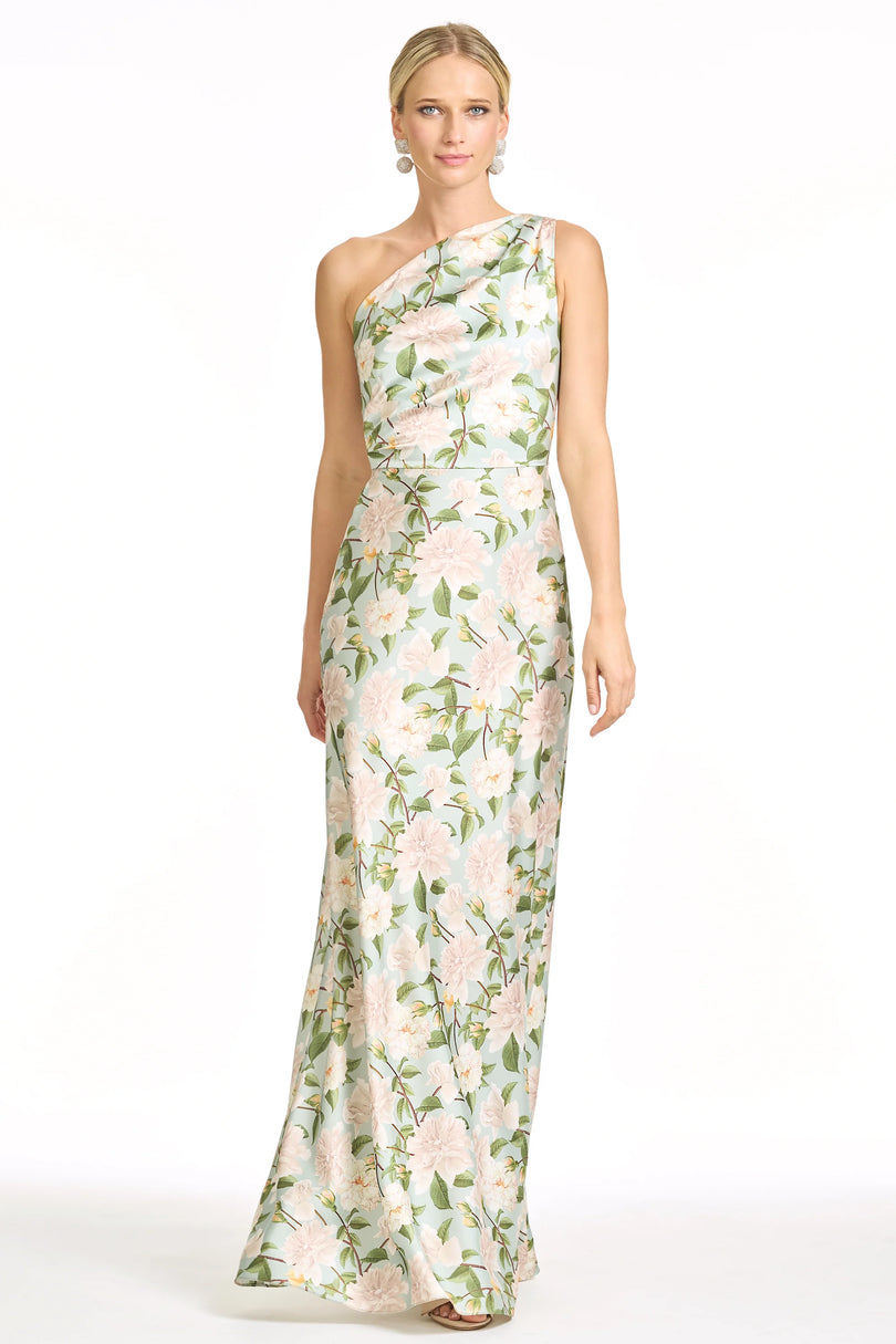 Sachin & Babi "Delphine" One Shoulder Floral Gown
