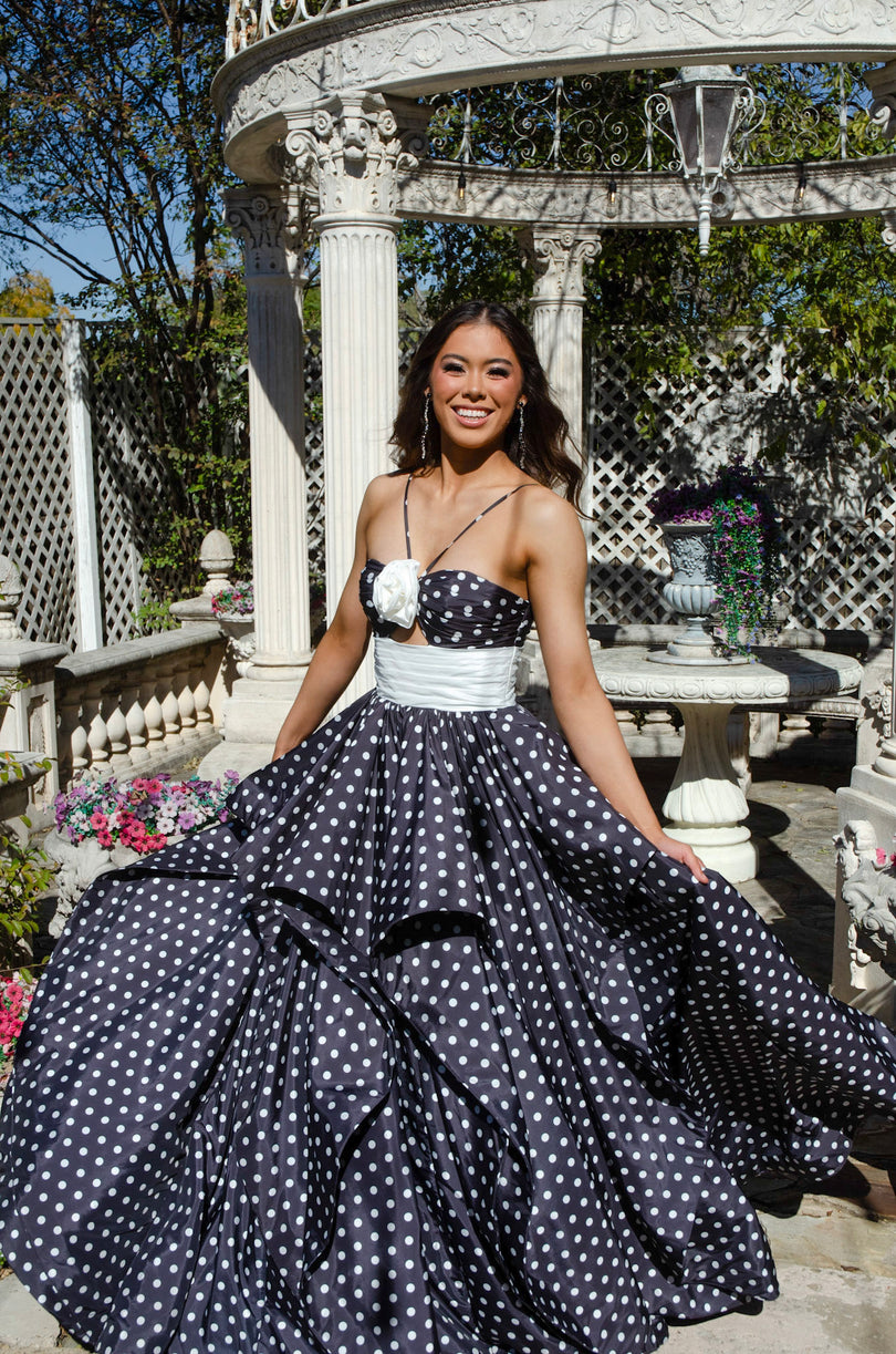 Ava Presley Thin Straps Polka-Dot  Ball Gown 42362