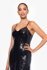 Betsy & Adam "Milan" Sequin Chiffon Ruffles Dress A26805