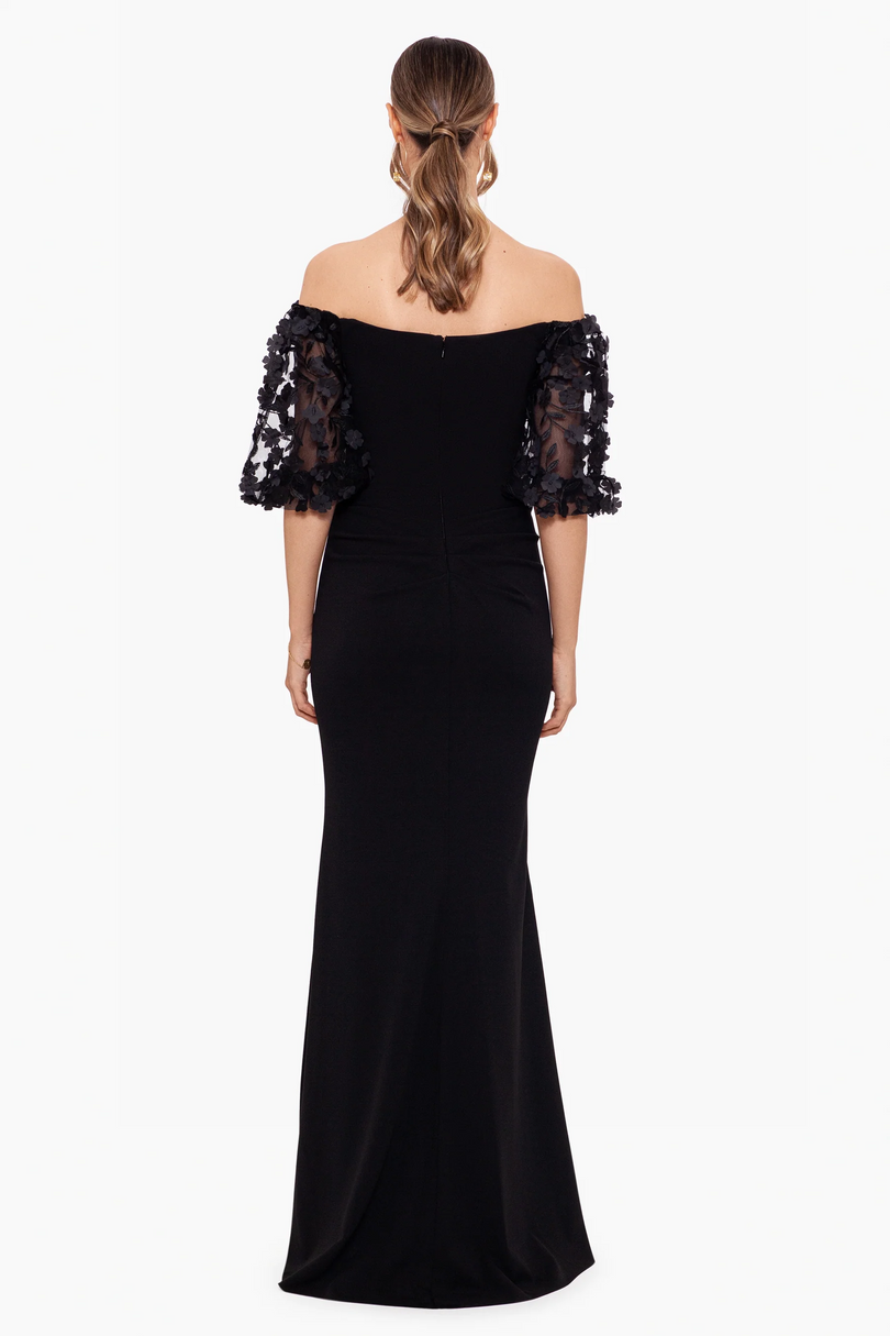 Xscape "Melanie" 3D Floral Sleeve Scuba Crepe Gown 3720X Xscape "Melanie" 3D Floral Sleeve Scuba Crepe Gown 3720X