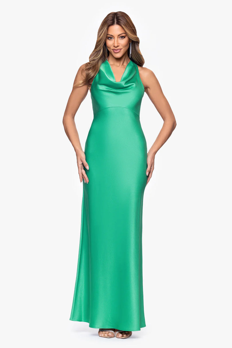 Xscape Satin Halter Long Evening Dress 7447X
