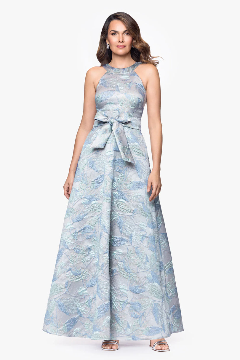 Betsy & Adam Brocade Halter Long Evening Dress A27854