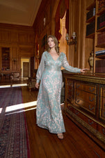 Betsy and Adam "Melanie" Foil Knit V-Neck Long Sleeve Dress A27153