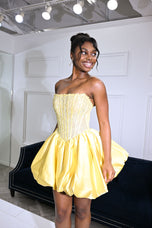 Ava Presley Basque Waist Bubble Hem Short HoCo Dress 47306