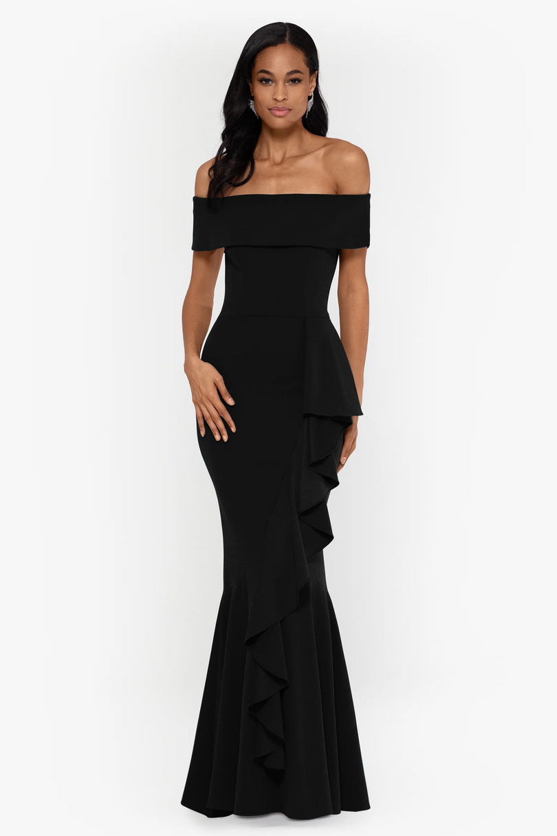 Betsy and Adam "Carina" Off the Shoulder Ruffle Dress A22885 Betsy and Adam "Carina" Off the Shoulder Ruffle Dress A22885