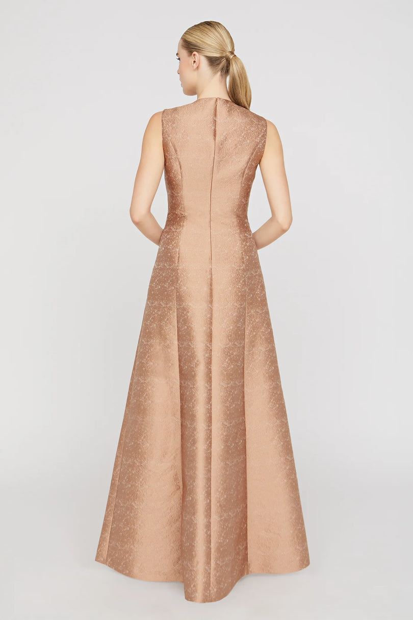 kay unger formal dresses "Alexandra" V-Neck Floral Evening Gown 55112524 Two tone linear floral jacquard Kay Unger Wedding Guest Dresses