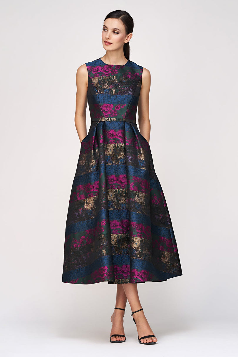 kay unger jacquard cocktail dress Kay Unger Women's Arianna Floral Jacquard Tea-Length Cocktail Dress - Delicate Pink