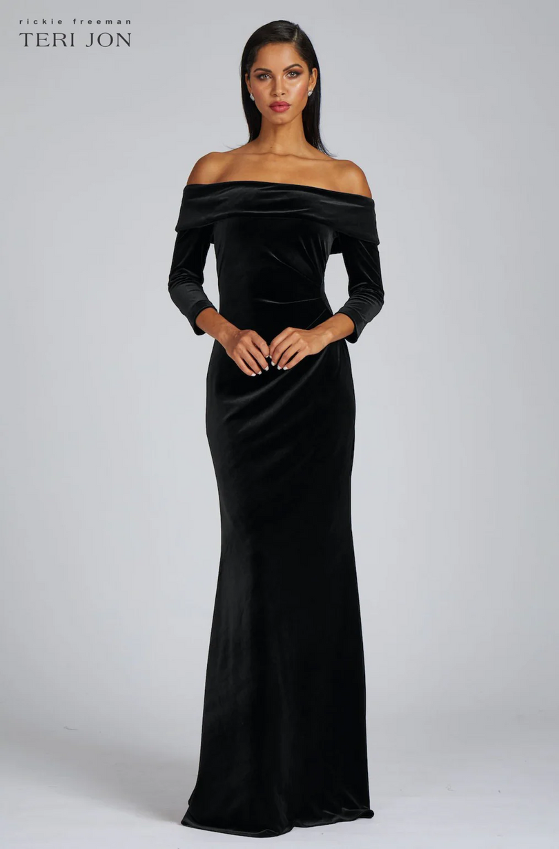 Teri Jon Off The Shoulder Stretch Velvet Evening Gown 67037 Teri Jon Off The Shoulder Stretch Velvet Evening Gown 67037
