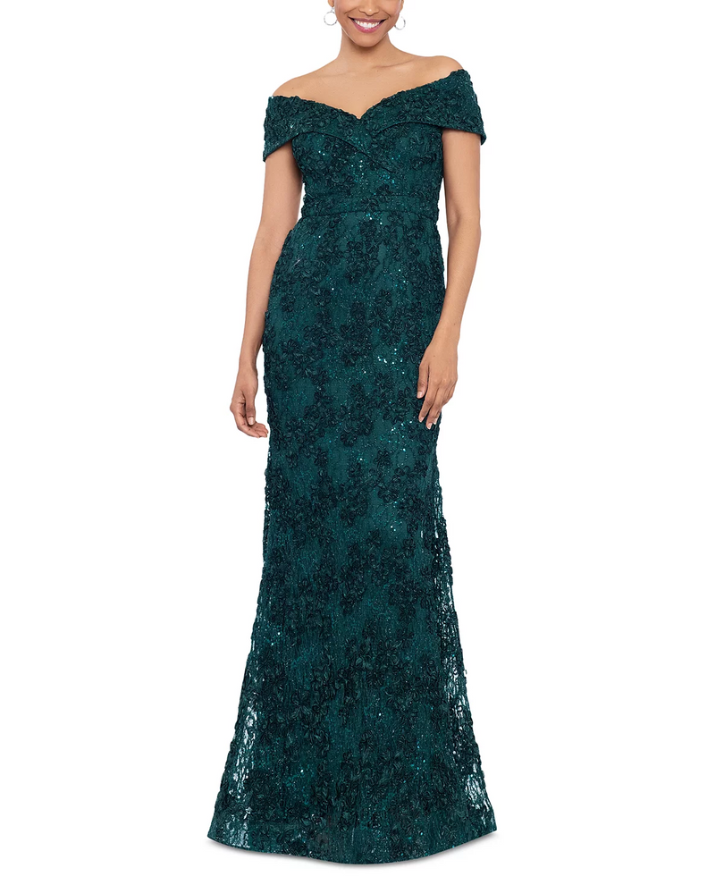 xscape women's off the shoulder long lace dress Amazon.com: Xscape Women's Floor Length One Shoulder Ruched Waist with Ruffle Bodice Evening Dress with Side Slit, Black, 4 : Clothing, Shoes & Jewelry