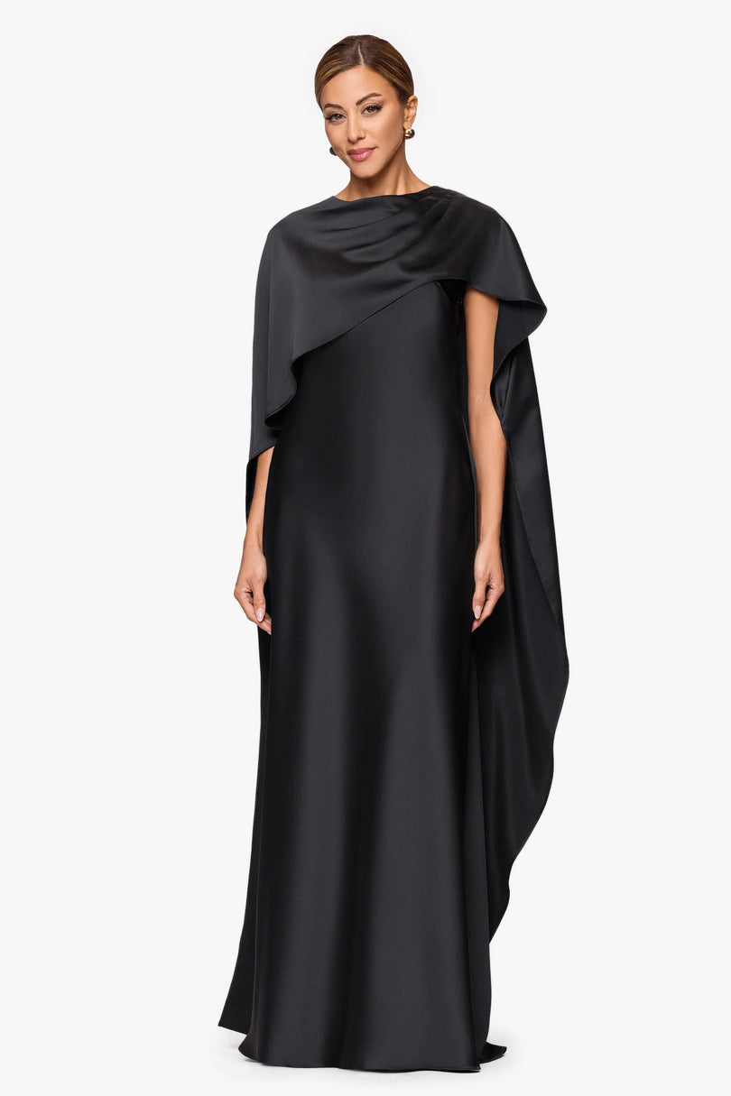 Xscape Evenings "Tallulah" Satin Overlay Cape Dress 7450X