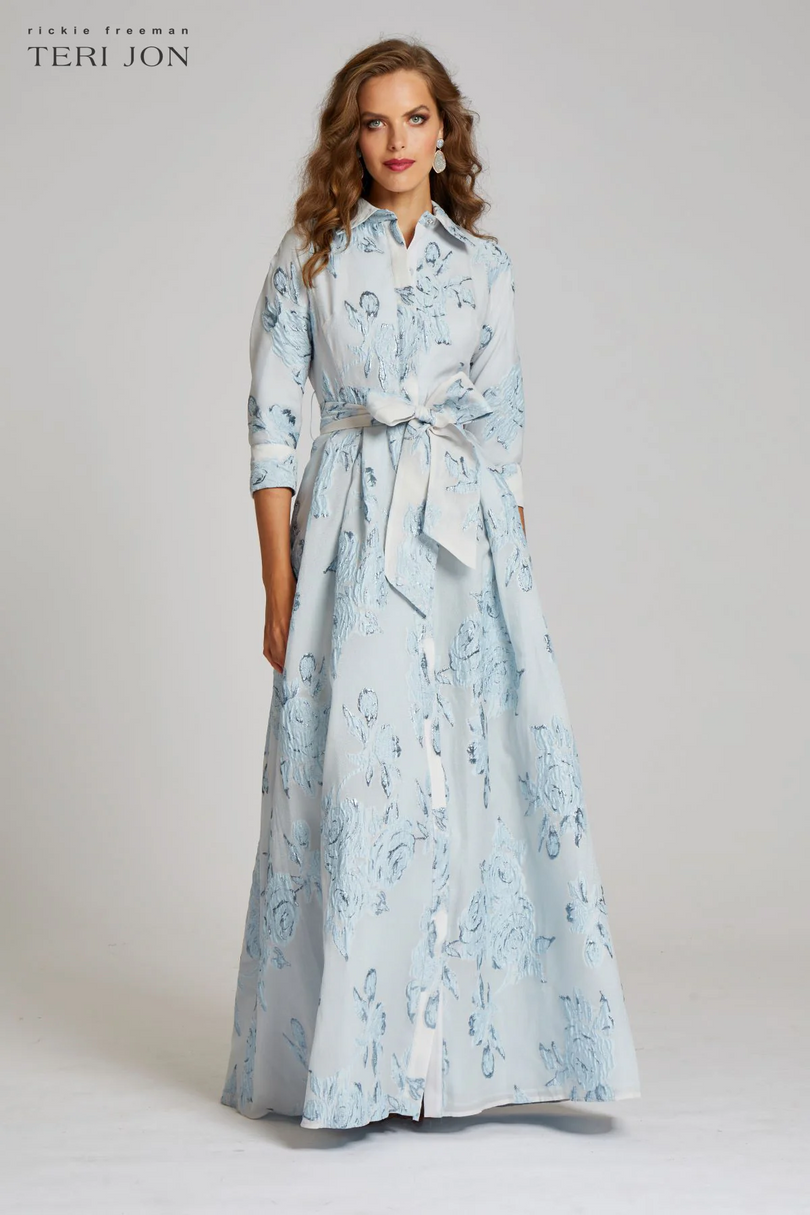 Teri Jon Metallic Jacquard Shirtdress Evening Gown 207015 Teri Jon Metallic Jacquard Shirtdress Evening Gown 207015