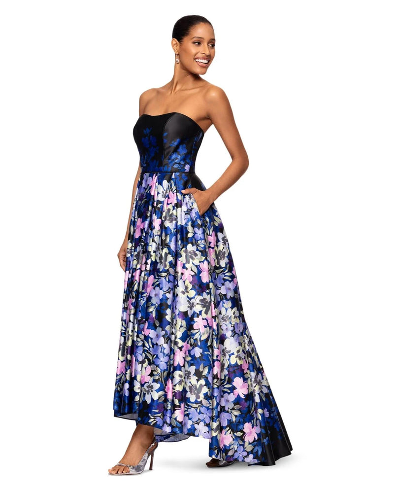 Betsy and Adam Strapless Floral A-line Dress A27019 Betsy and Adam Strapless Floral A-line Dress A27019