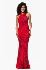 Betsy and Adam "Carly" Floral Chiffon Halter Tie Neck Dress A26926